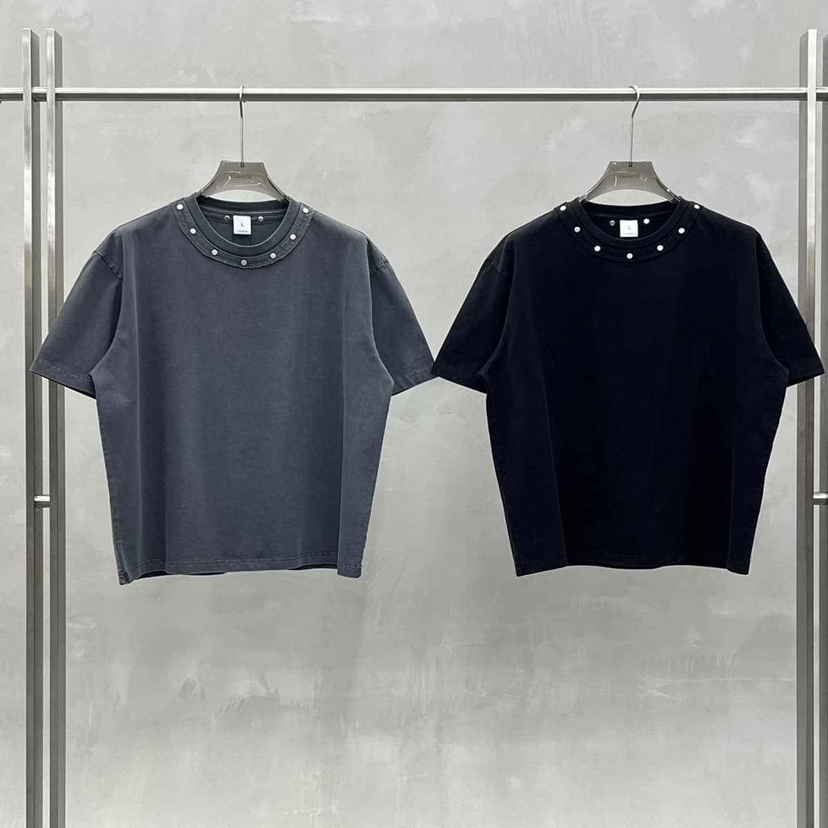 Boxy 285GSM Washed Cotton T-Shirt with Rivet thumbnail 2
