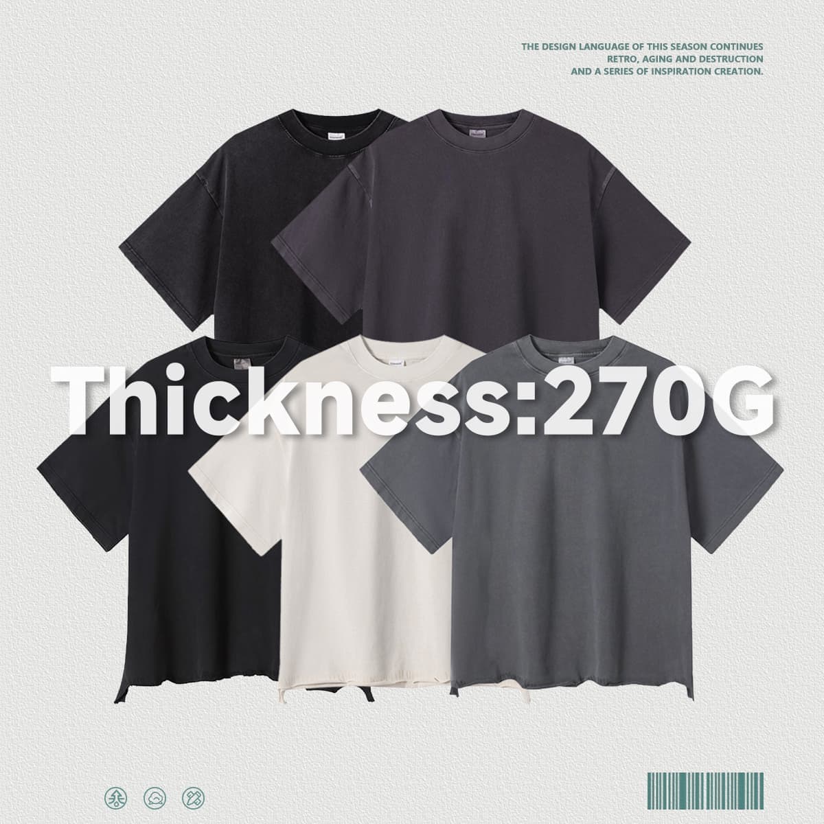 Boxy 270g Washed Distressed Hem Cotton T-Shirt thumbnail 3
