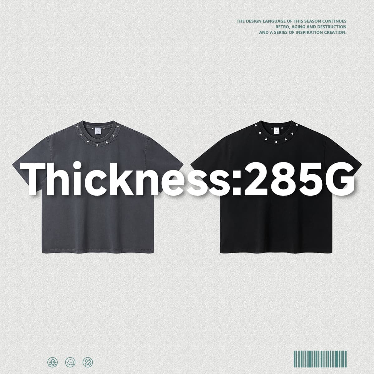 Boxy 285GSM Washed Cotton T-Shirt with Rivet thumbnail 3