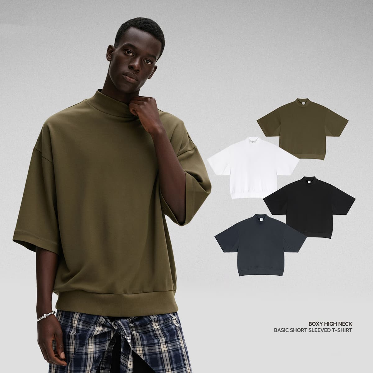 Men‘s Mock Neck Boxy Fit 305g Cotton T-Shirt
