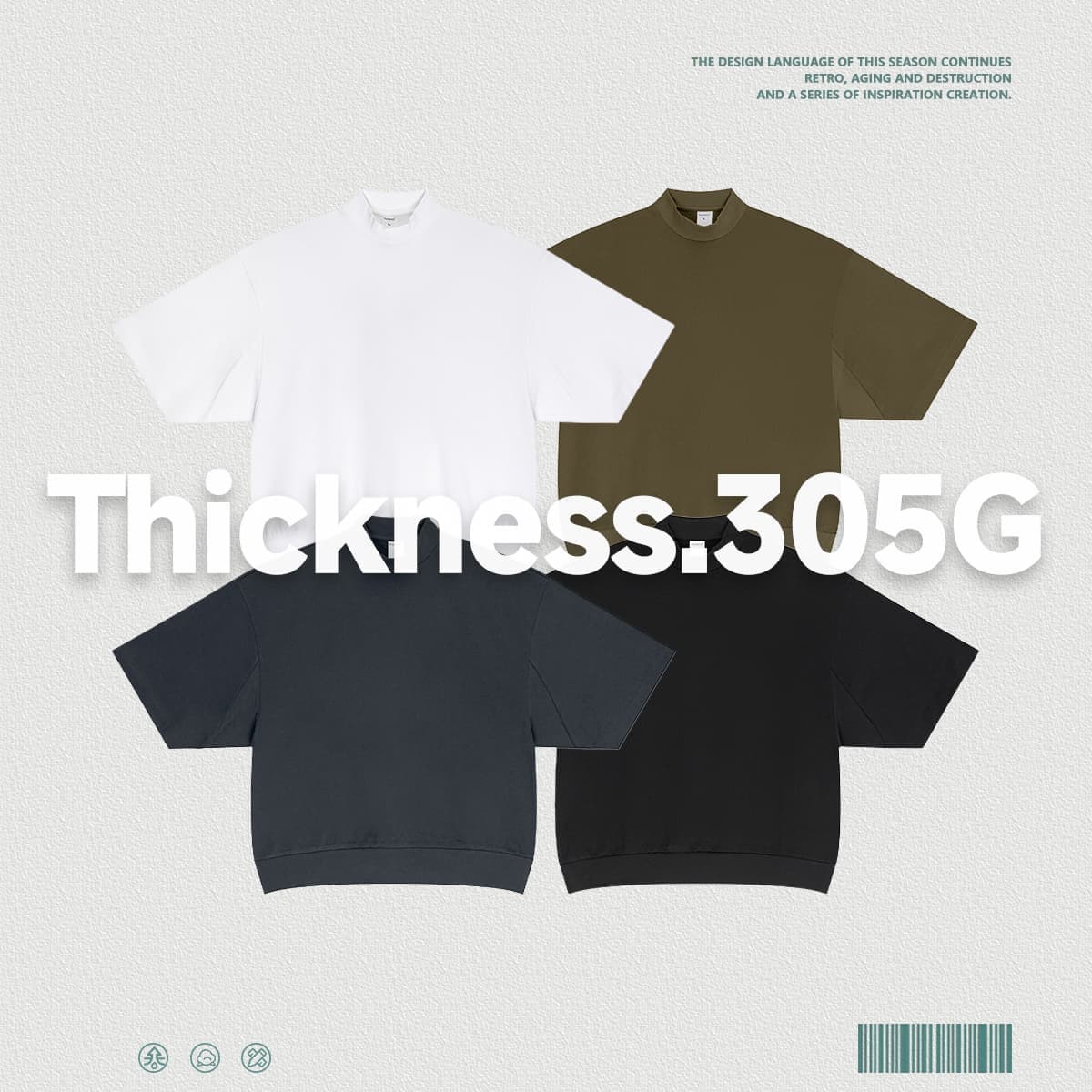 Men‘s Mock Neck Boxy Fit 305g Cotton T-Shirt thumbnail 3