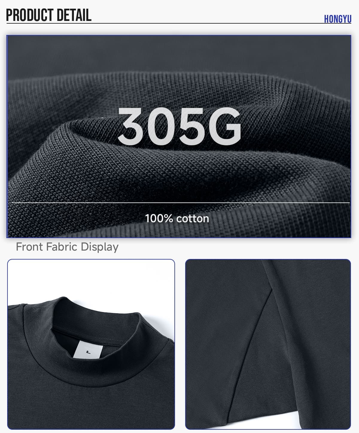 Men‘s Mock Neck Boxy Fit 305g Cotton T-Shirt – detail 5