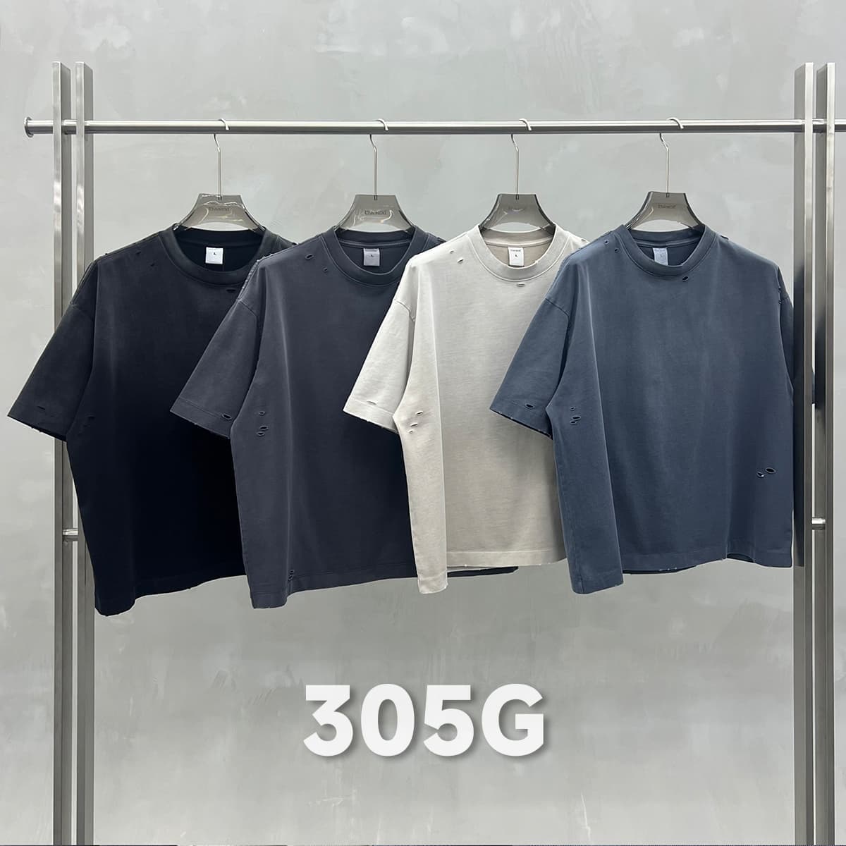 Boxy Fit 305g Washed 100% Cotton Distressed T-Shirt thumbnail 2