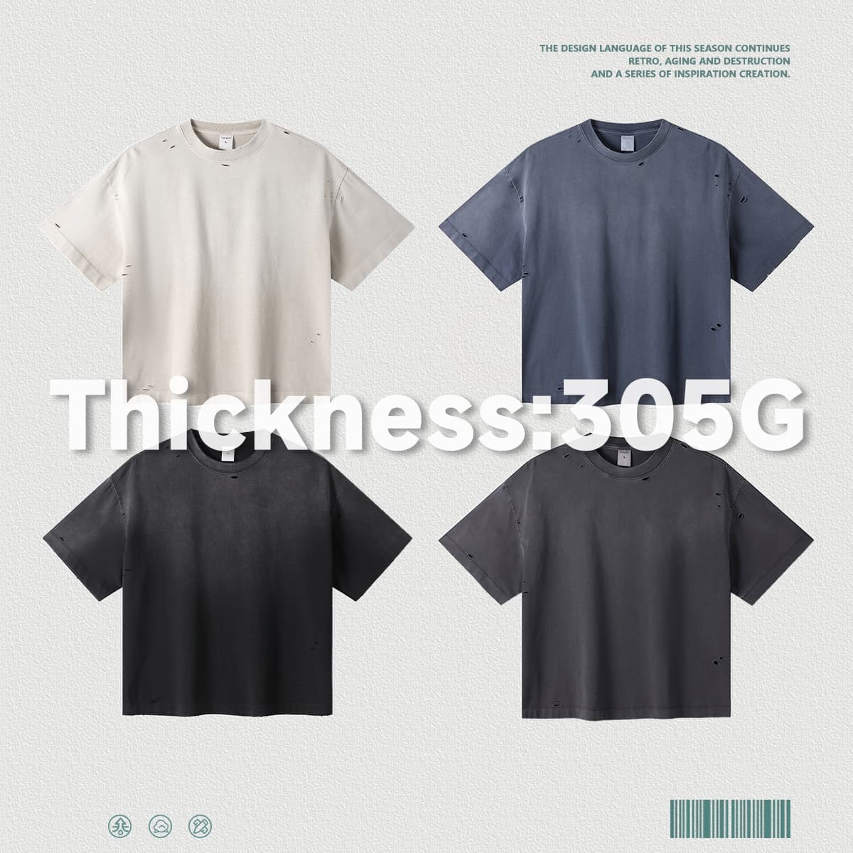 Boxy Fit 305g Washed 100% Cotton Distressed T-Shirt thumbnail 3