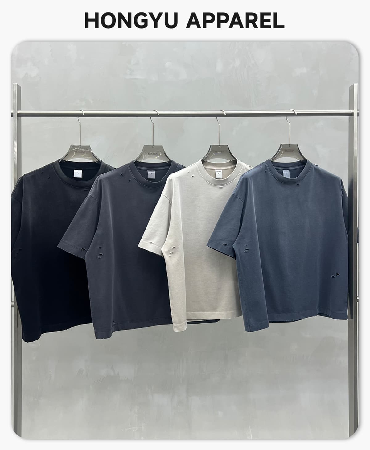 Boxy Fit 305g Washed 100% Cotton Distressed T-Shirt – detail 1