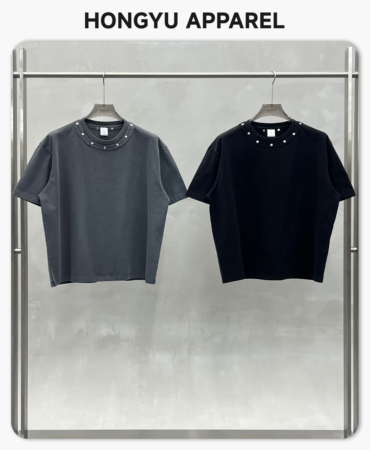 Boxy 285GSM Washed Cotton T-Shirt with Rivet – detail 1