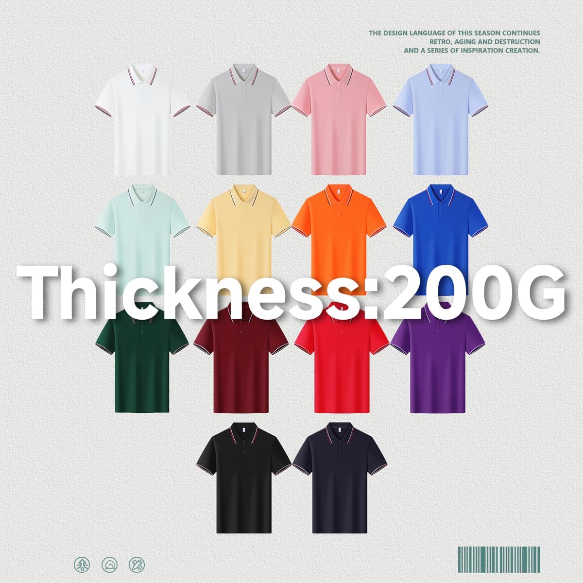 Cotton-Covered Spandex 200GSM Contrast Collar Polo Shirt thumbnail 2