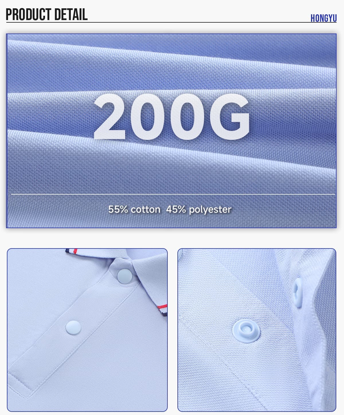 Cotton-Covered Spandex 200GSM Contrast Collar Polo Shirt – detail 5