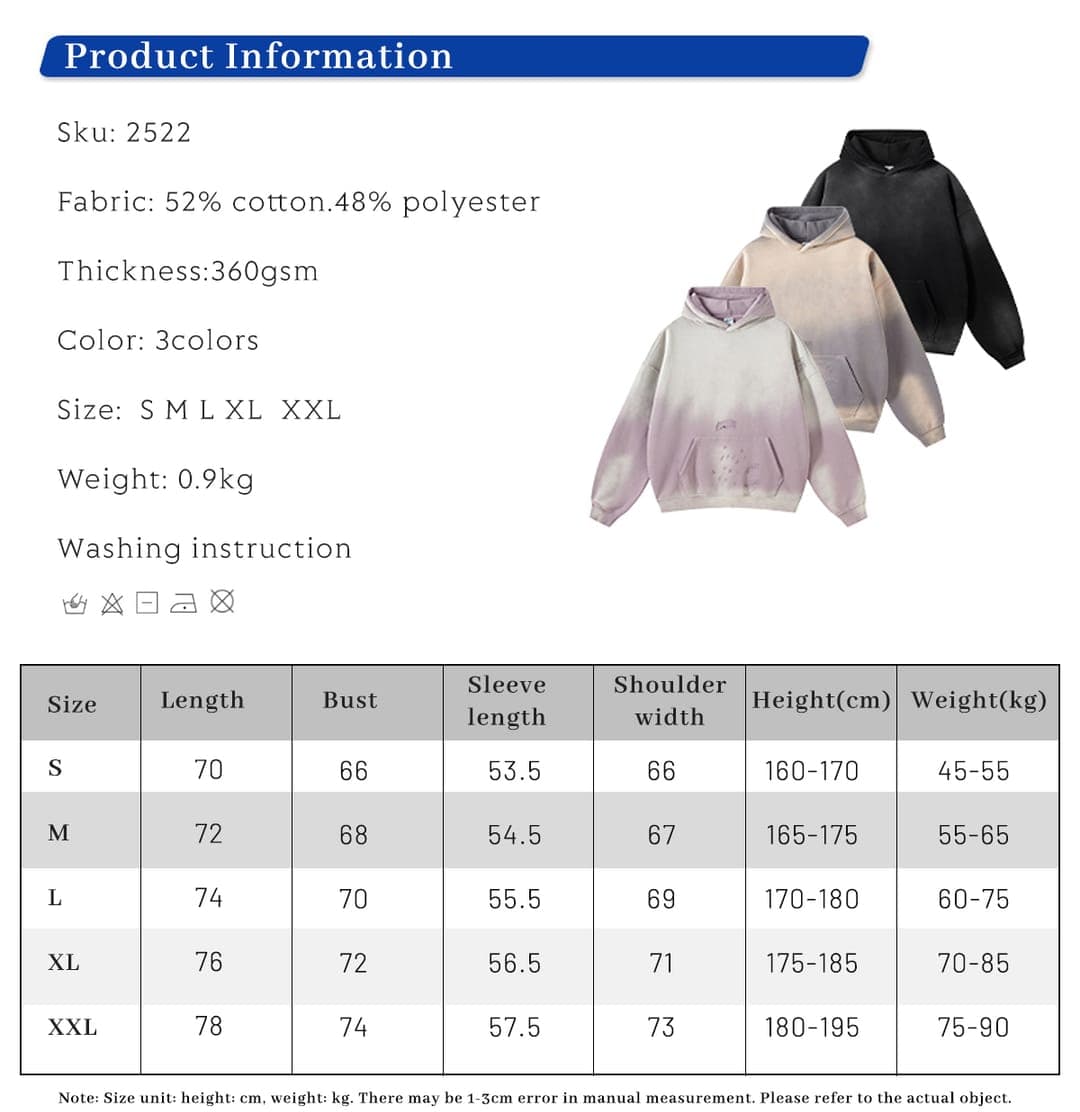 Fleece 360Gsm Spray-Dye Distressed Wash Hoodie – detail 1