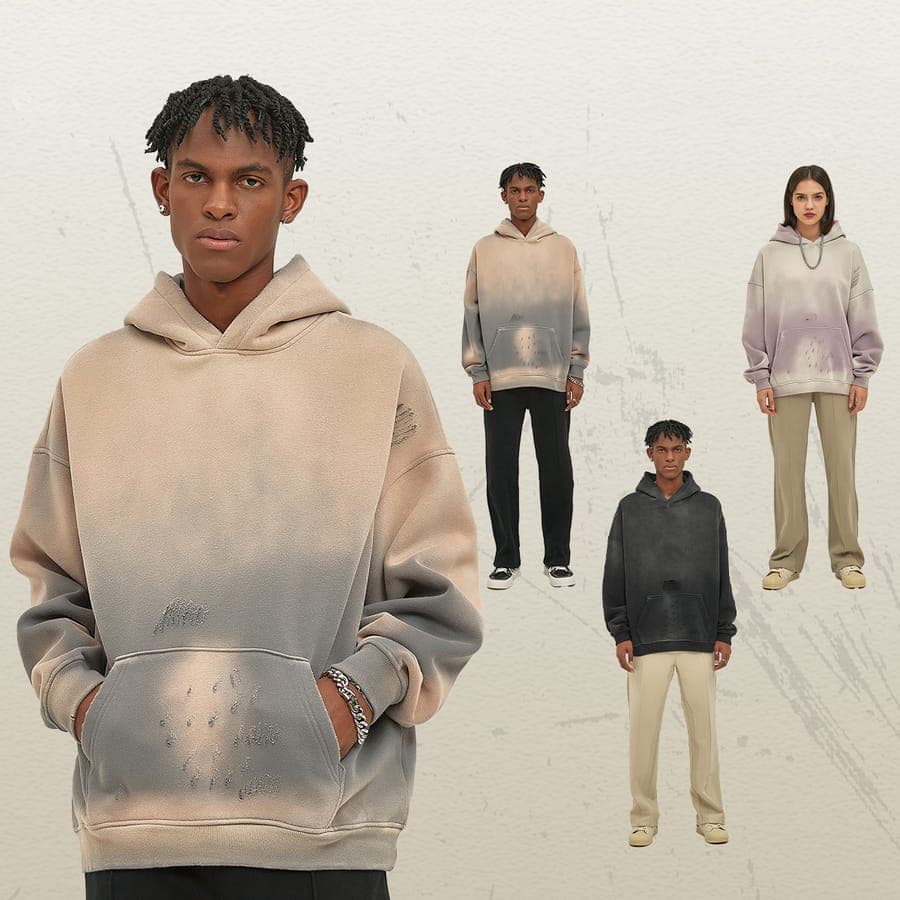 Fleece 360Gsm Spray-Dye Distressed Wash Hoodie — view 1