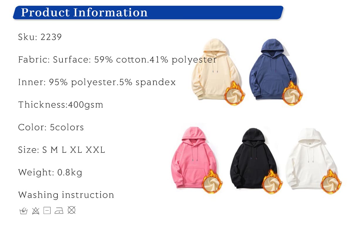 Drop Shoulder Blank Sherpa Fleece Hoodie Unisex 300gsm – detail 1