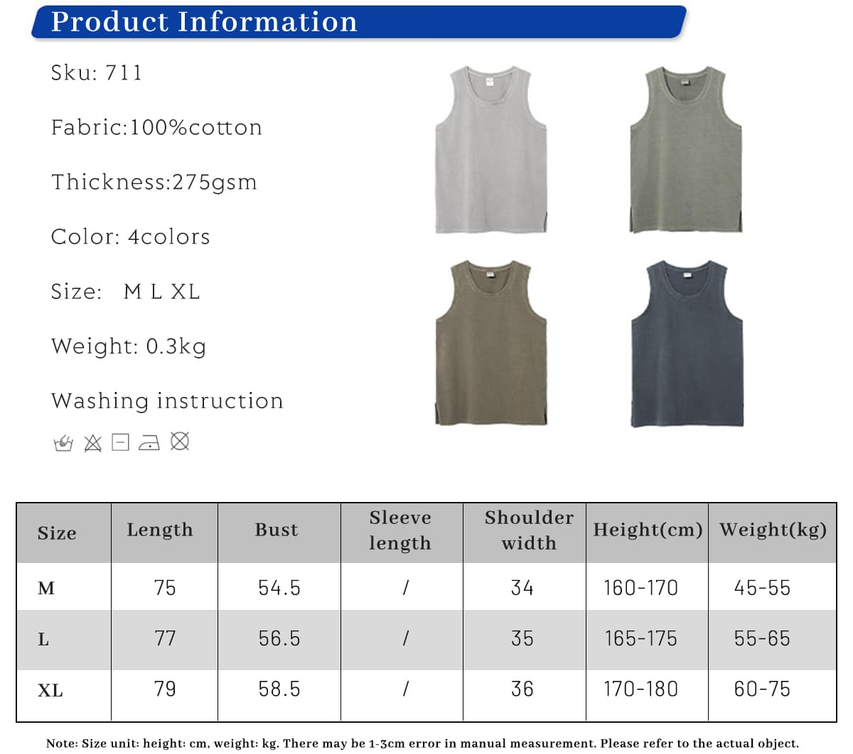 Vintage Washed 275gsm Summer Unisex Fashion Vest – detail 1