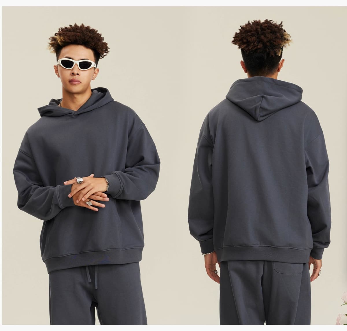 # W0071 Thick Heavy Cotton Terry Solid Oversized Hoodie 440Gsm – detail 15