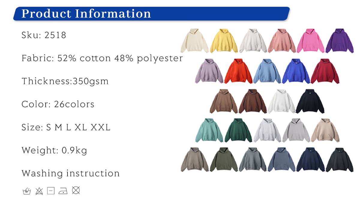 Solid Oversized Fleece Cotton basic Hoodie 350Gsm – detail 1
