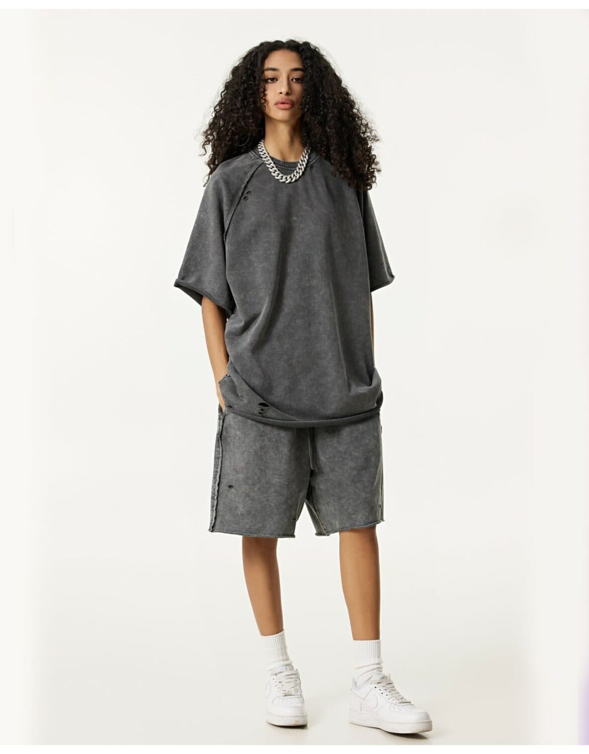 Terry 330GSM Oversized Distressed Reglan Sleeve T-Shirt – detail 13