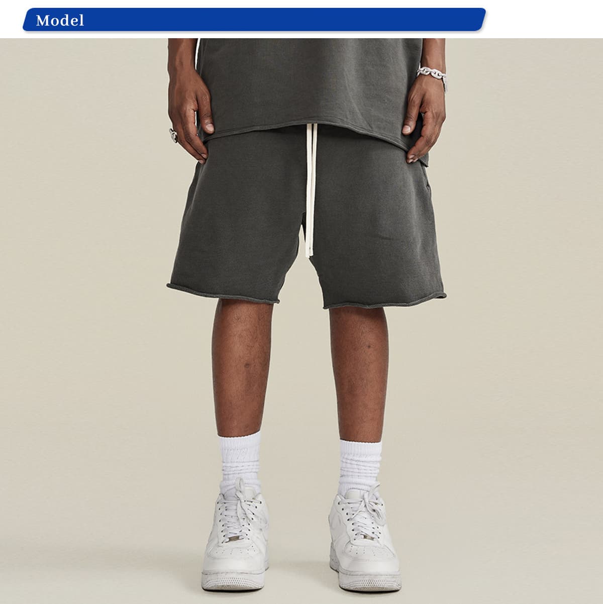 Cotton Terry 385GSM Washed Raw Edge Shorts – detail 10