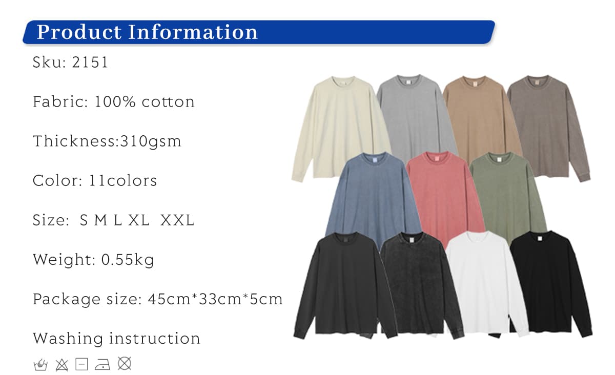 Thick 310GSM Cotton Light Wash Long Sleeve T-Shirt – detail 1