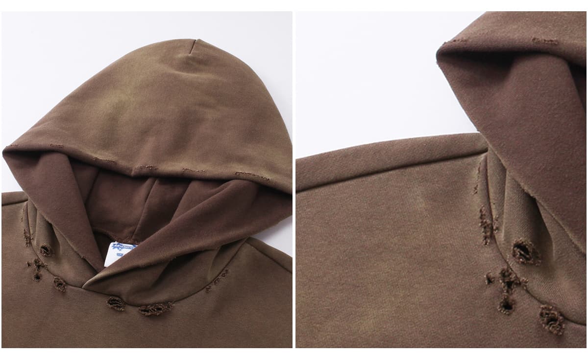 Thick Terry 450Gsm Vintage Wash Distressed Hoodie – detail 5