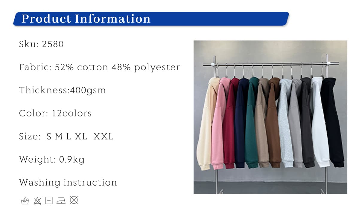 2580 Thick 400Gsm Polar Fleece Oversized Solid Hoodie – detail 1