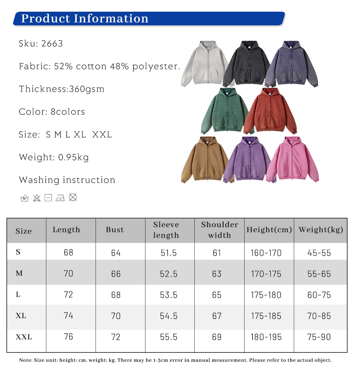 Fleece 360gsm Vintage Wash Doubler Side Zipper Hoodie – detail 1