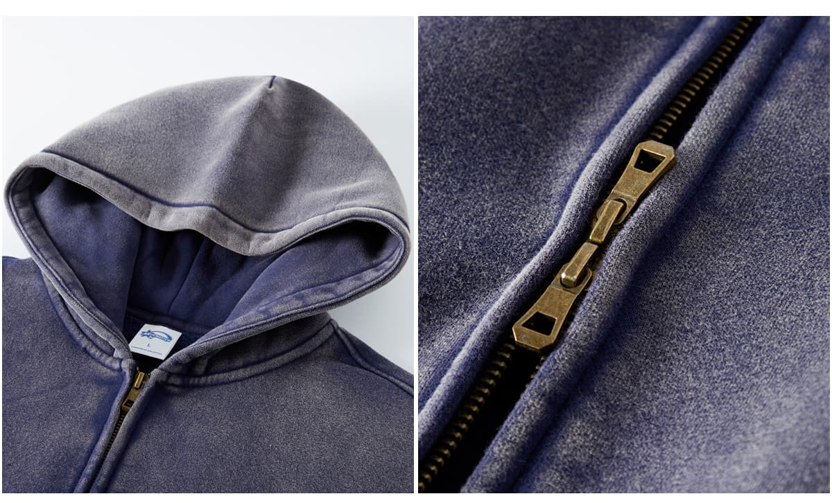 Fleece 360gsm Vintage Wash Doubler Side Zipper Hoodie – detail 5