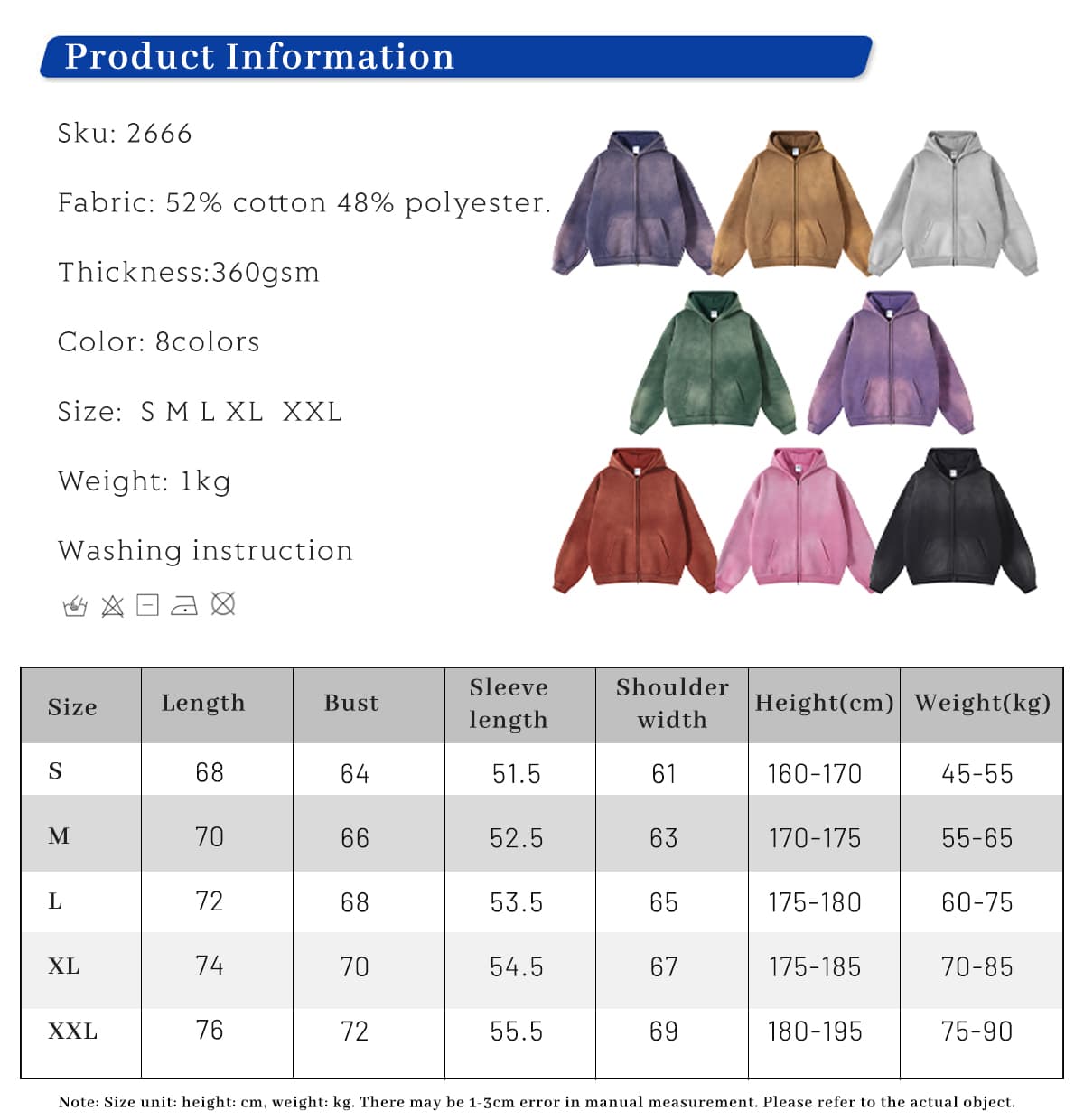 Fleece 360gsm Wash Distressed Zip-up Hoodie – detail 1