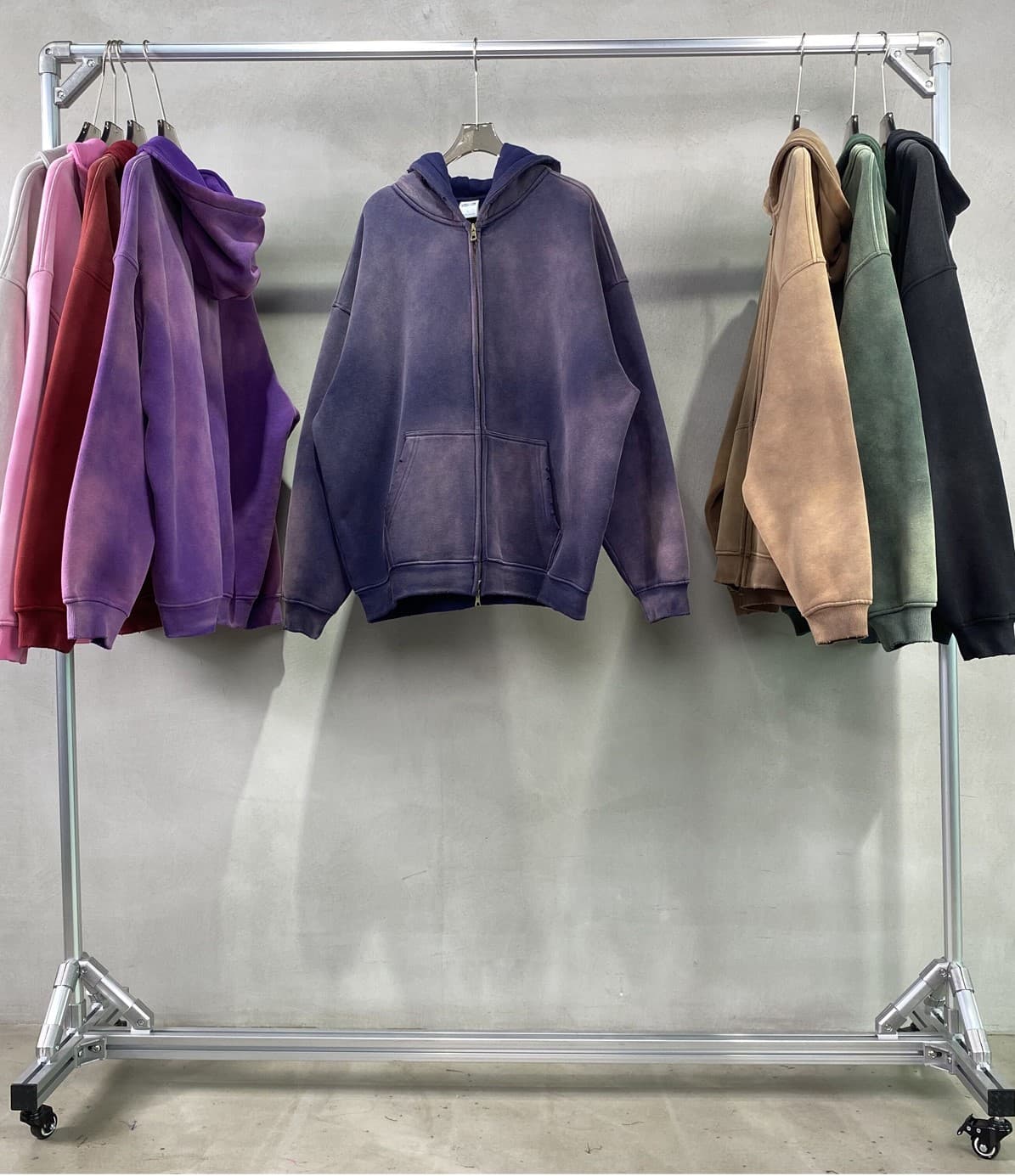 Fleece 360gsm Wash Distressed Zip-up Hoodie – detail 9