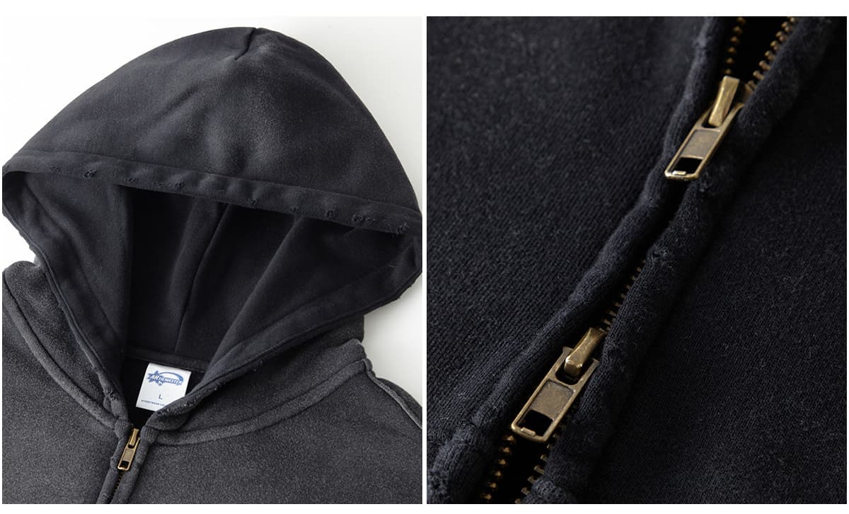 Fleece 360gsm Wash Distressed Zip-up Hoodie – detail 5