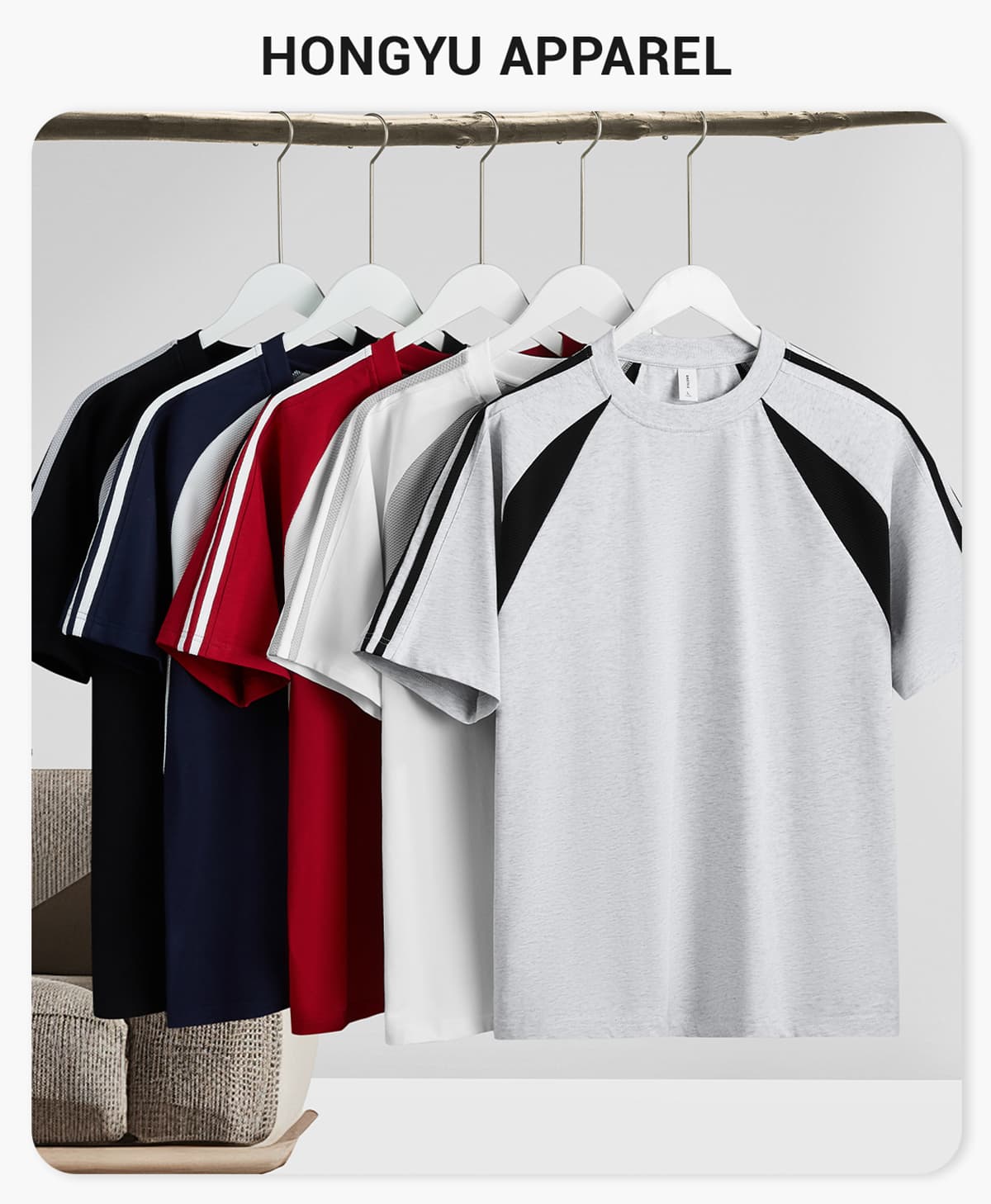 Cotton 240gsm Patchwork Reglan Sleeve T-shirt – detail 1