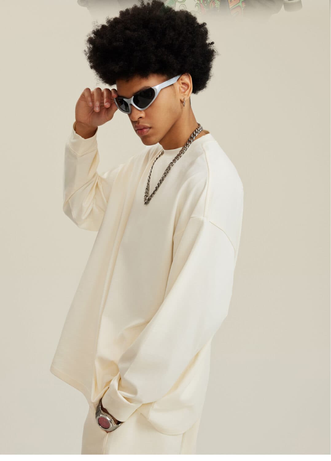 Cotton Long Sleeve 305Gsm solid Oversized T-shirt – detail 8