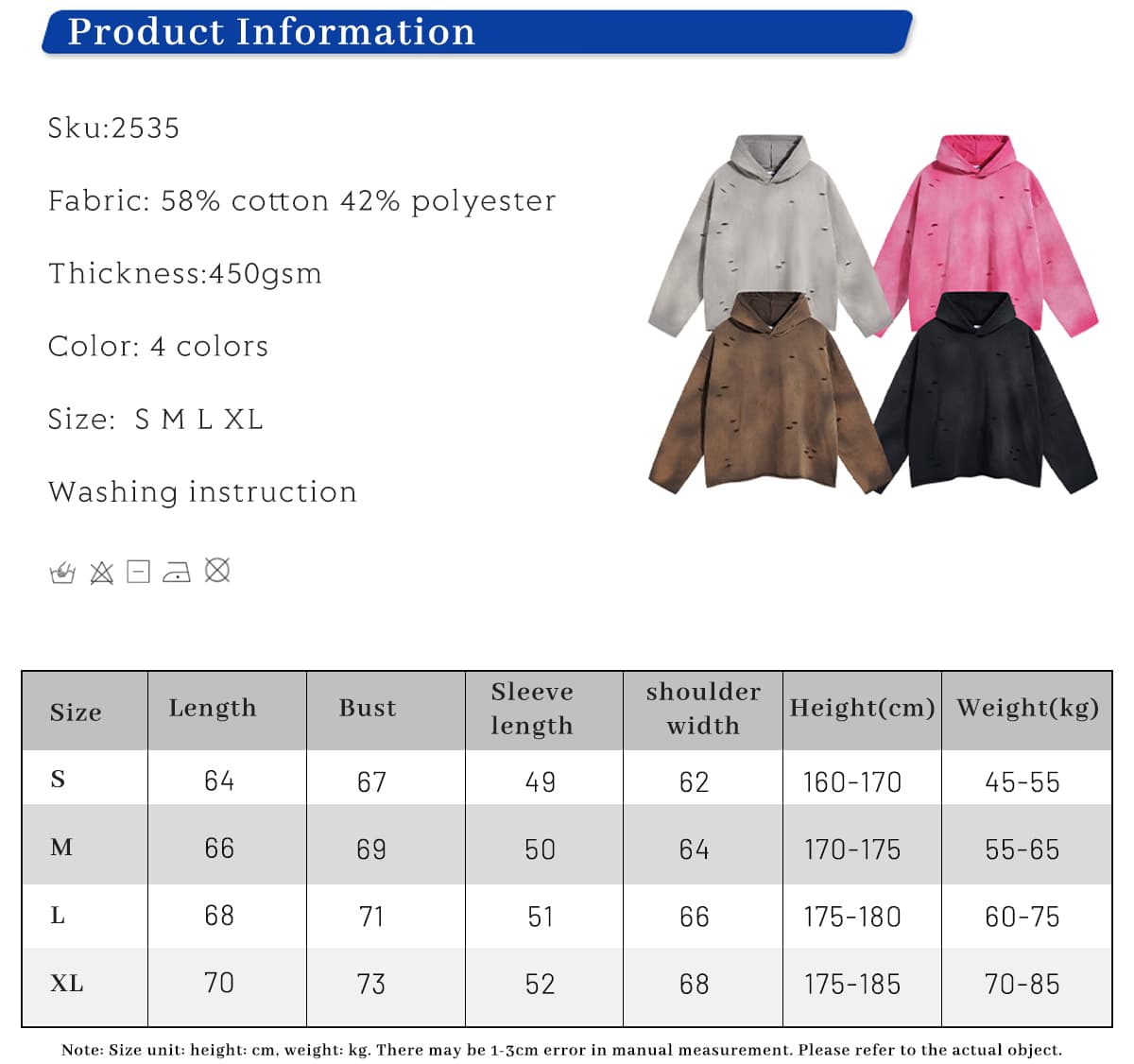 Terry 450Gsm Oversized Distressed Raw Edge Hoodie – detail 1