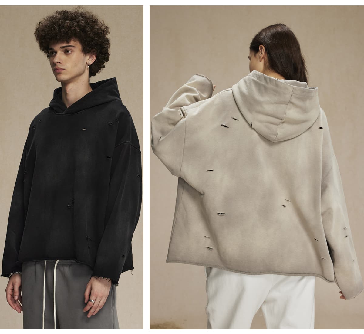 Terry 450Gsm Oversized Distressed Raw Edge Hoodie – detail 10