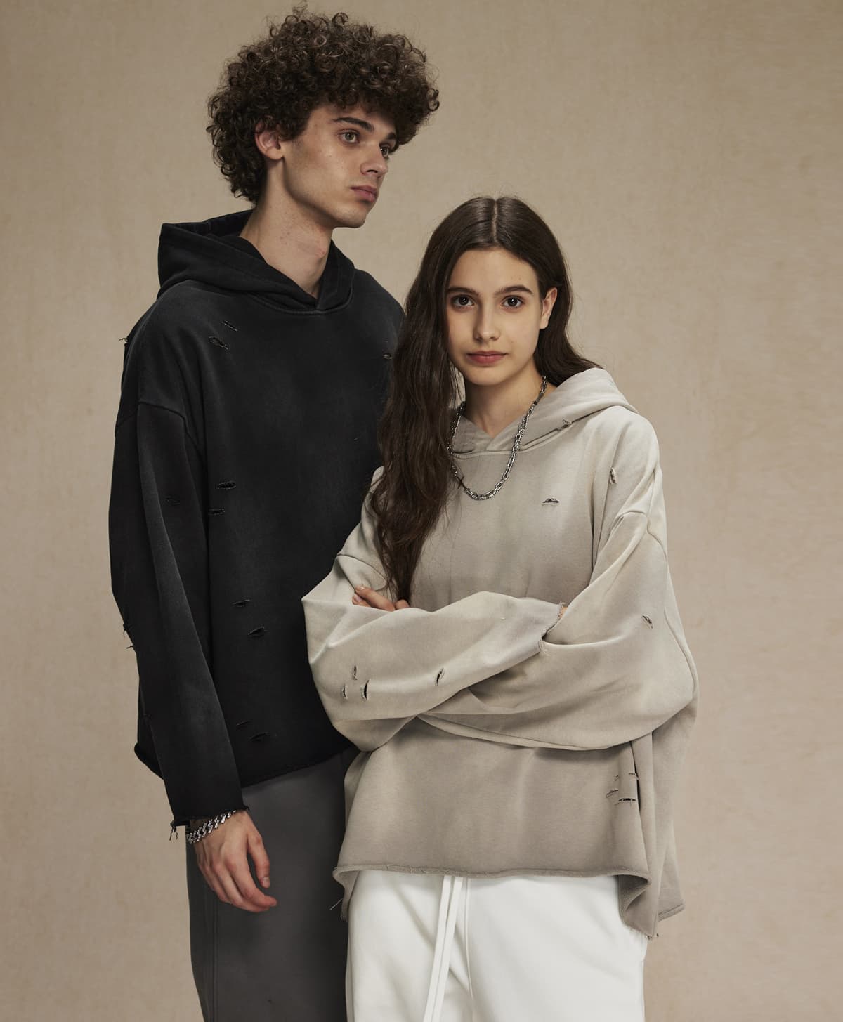 Terry 450Gsm Oversized Distressed Raw Edge Hoodie – detail 11