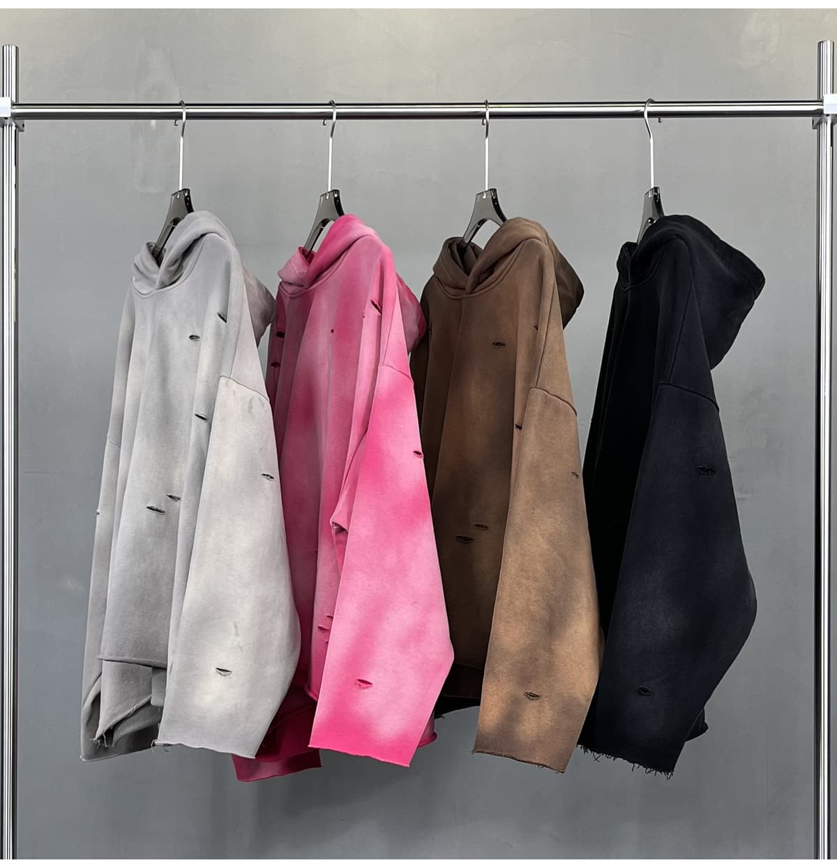 Terry 450Gsm Oversized Distressed Raw Edge Hoodie – detail 8