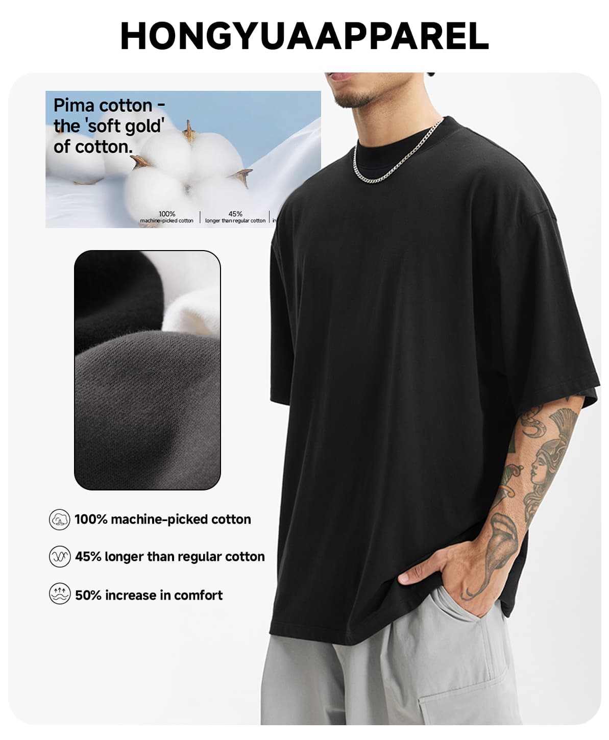 Golden Pima Cotton 145Gsm Oversized T-Shirt – detail 1