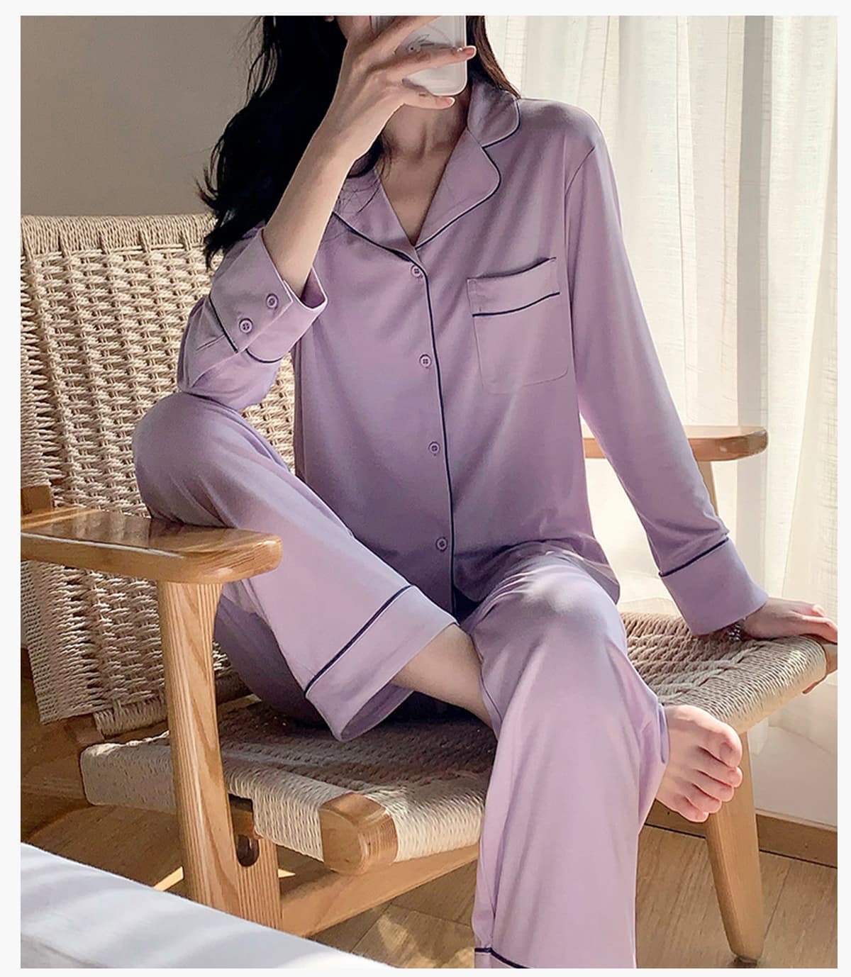 Soft Modal Long Sleeve Pajamas Set – detail 7