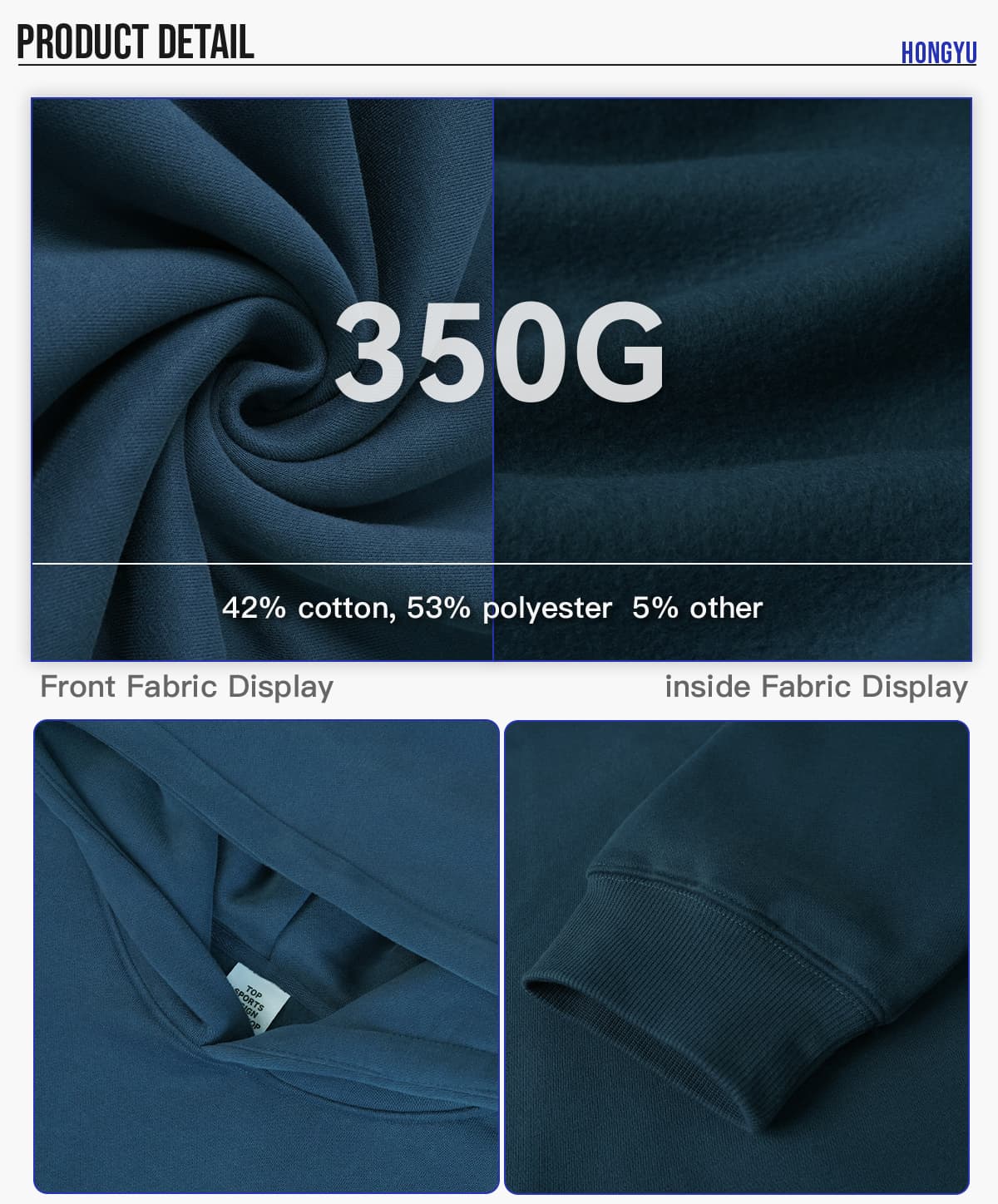 Fleece 350Gsm Oversized Hoodie without String – detail 6