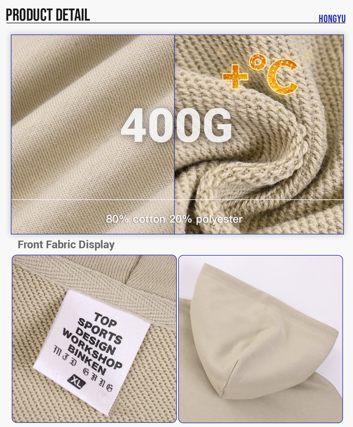 Heavy 400Gsm Terry Oversized Unisex Hoodie – detail 5