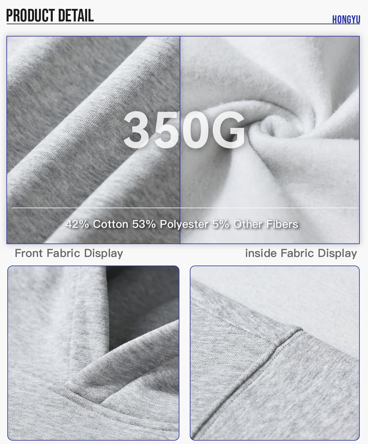Oversized Heavy 350Gsm Fleece Basic Hoodie – detail 6