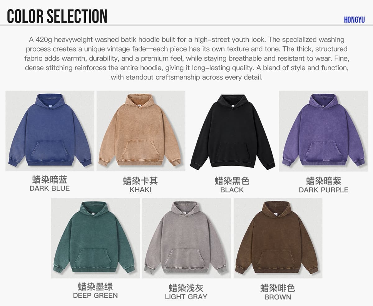 Thick 420Gsm Cotton Terry Acid Wash Hoodie – detail 3