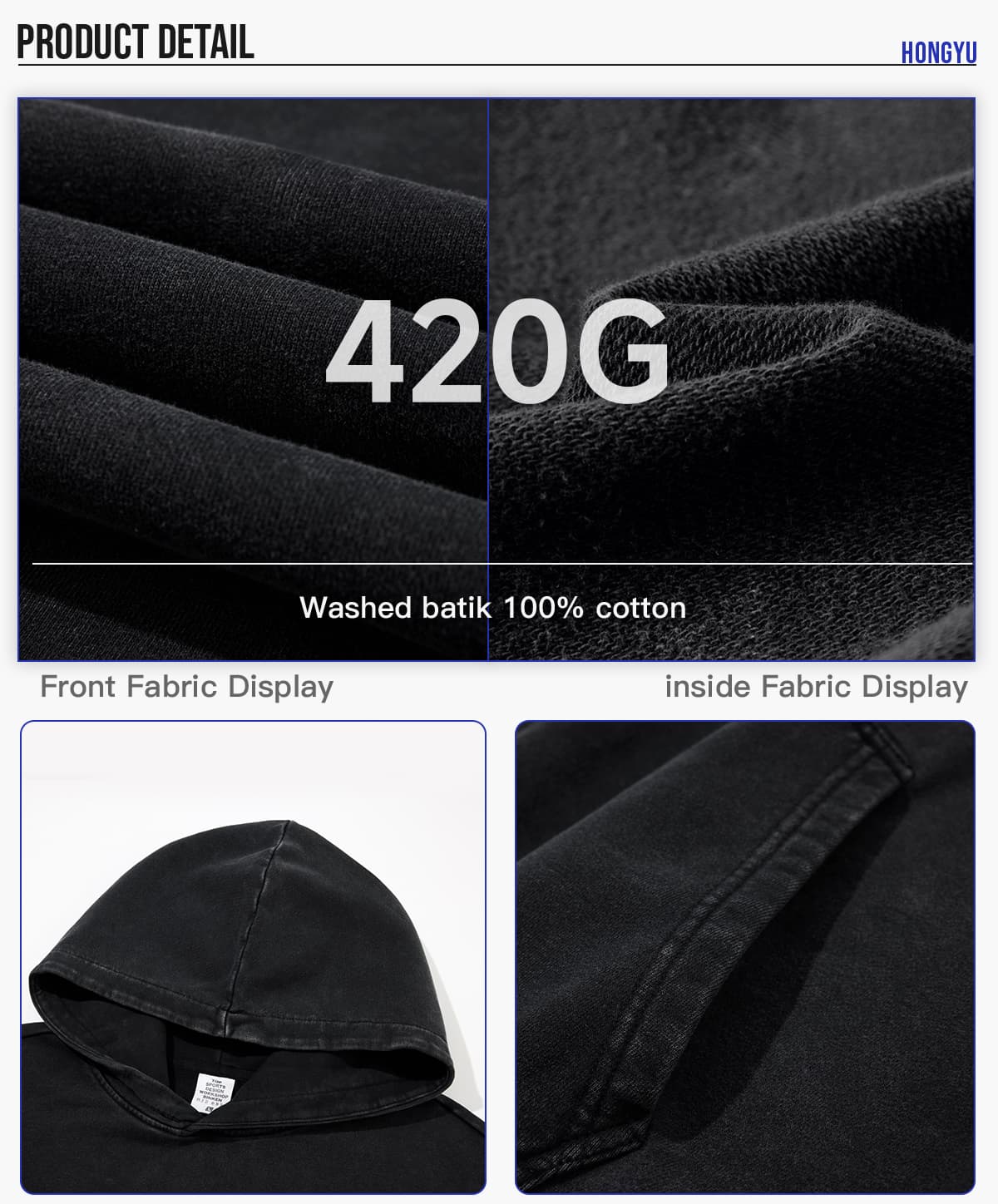 Thick 420Gsm Cotton Terry Acid Wash Hoodie – detail 5