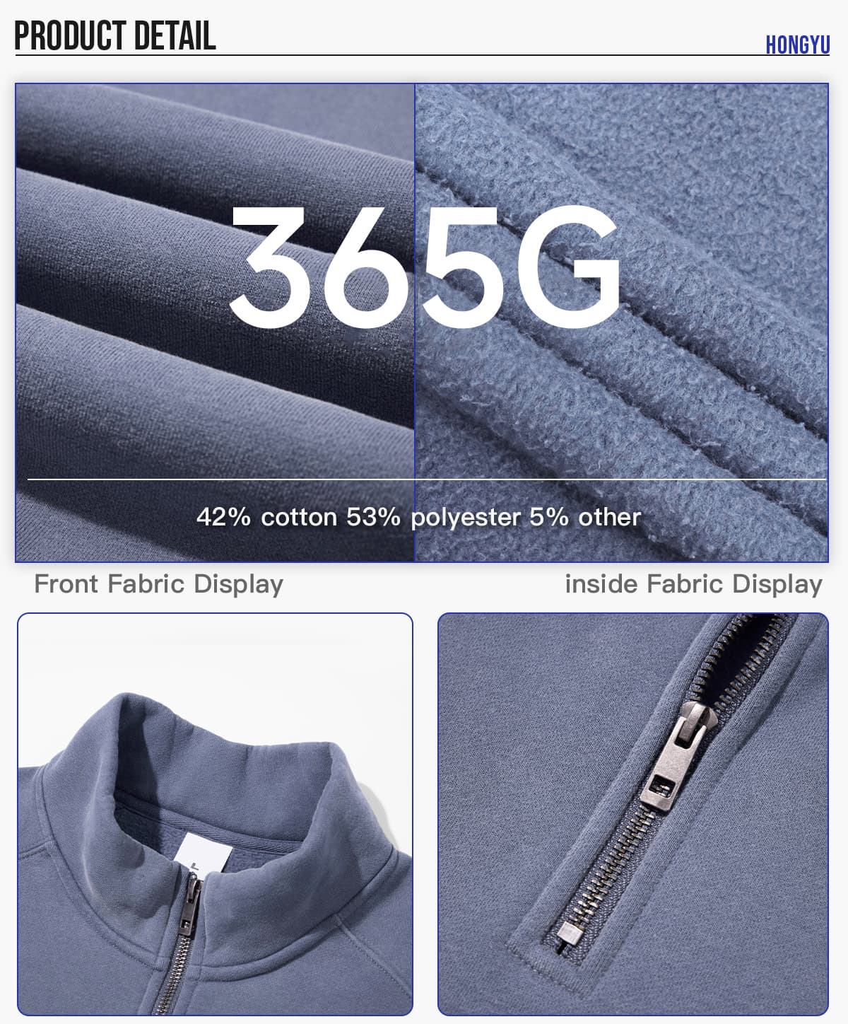 Fleece 365gsm Quater Zipper Spary Wash Sweatshirt – detail 5