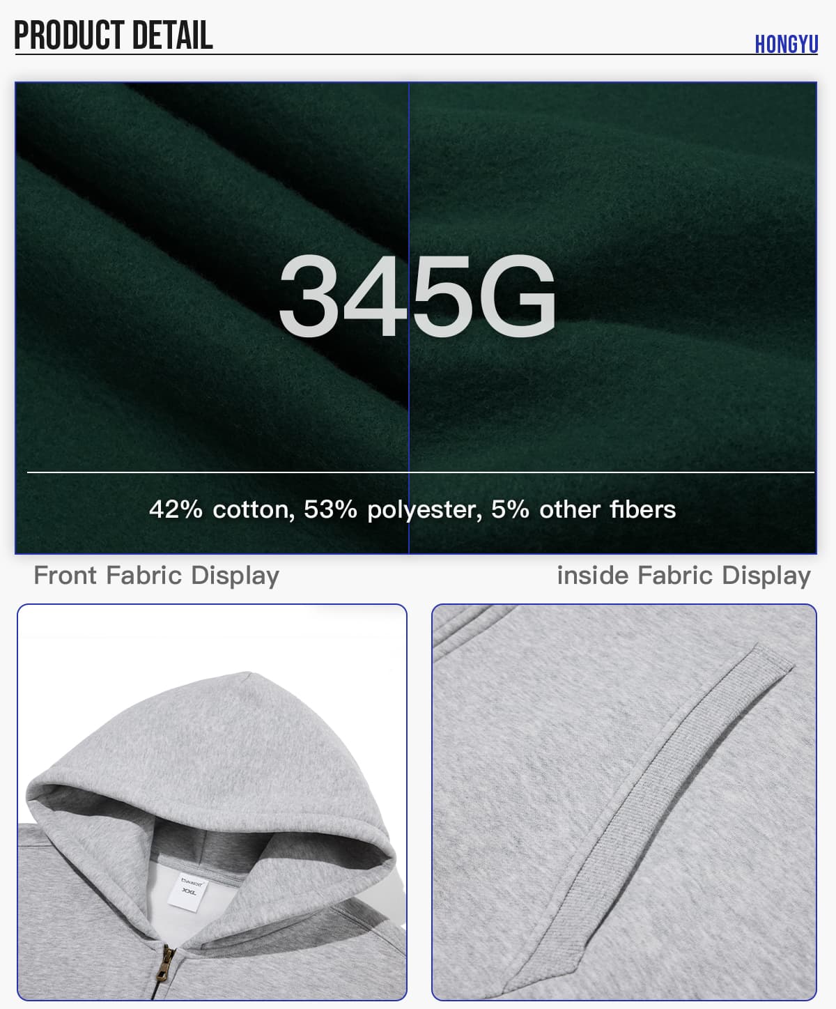 Fleece 345Gsm Oversized Zip-Up Boxy Fit Hoodie – detail 5