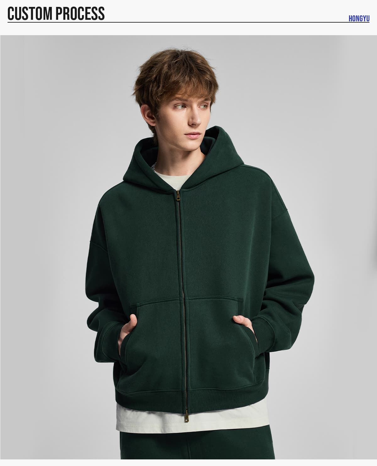 Fleece 345Gsm Oversized Zip-Up Boxy Fit Hoodie – detail 8