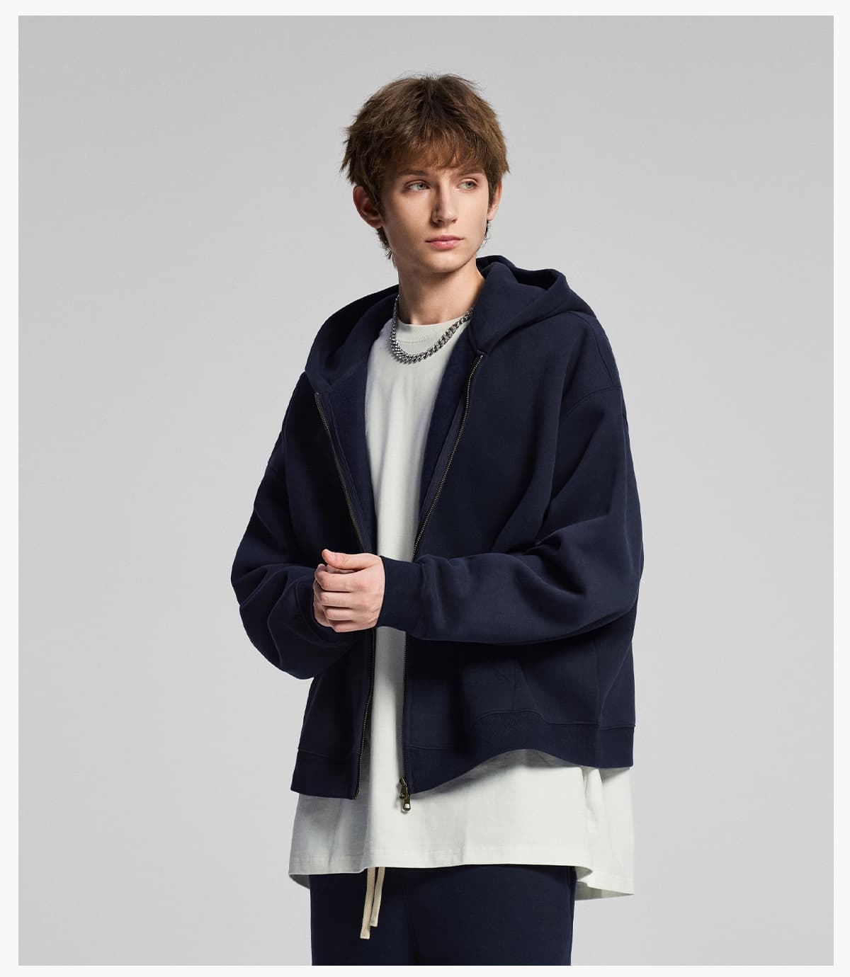 Fleece 345Gsm Oversized Zip-Up Boxy Fit Hoodie – detail 9