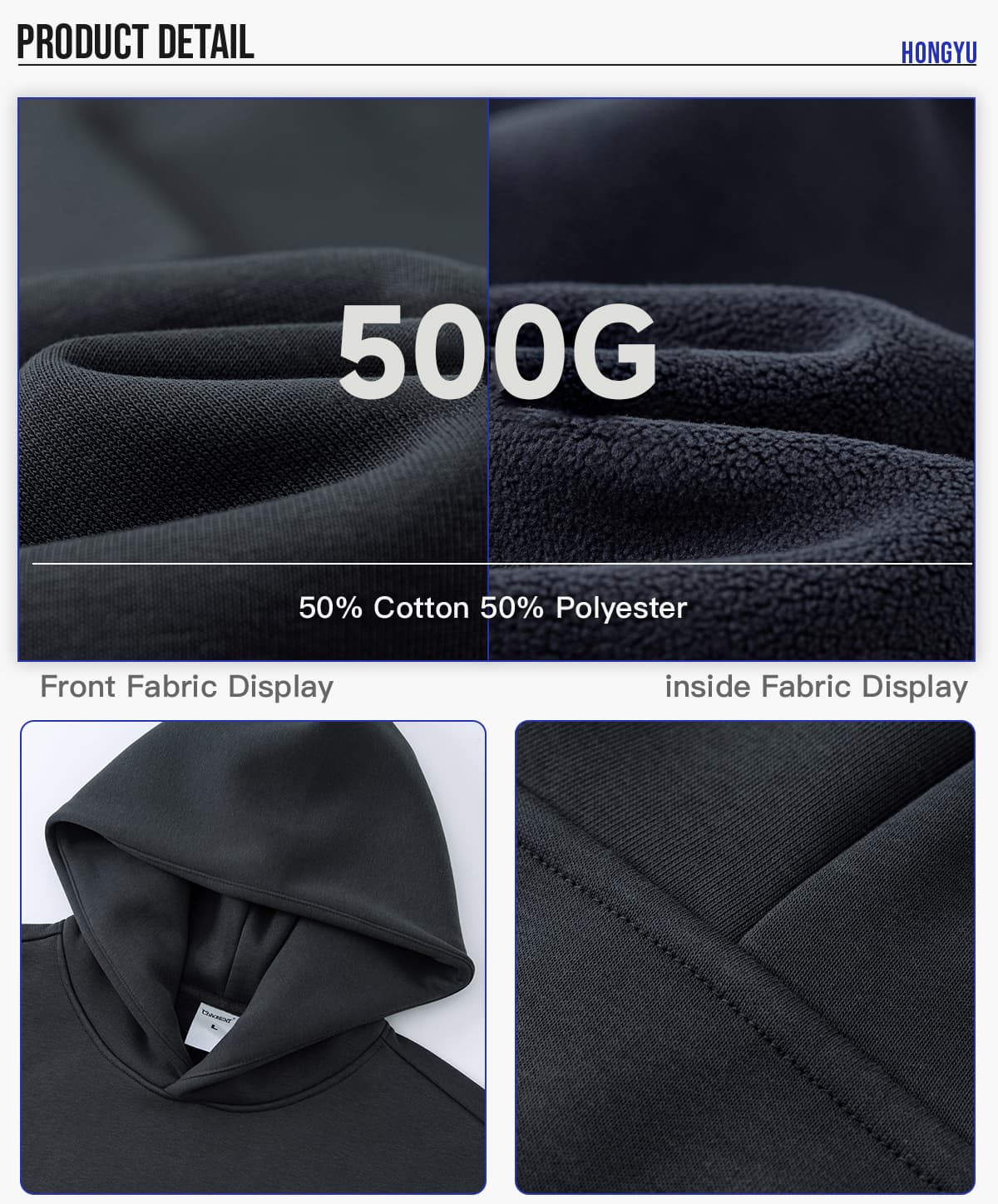 Heavy 500Gsm Polar Fleece Boxy Fit Hoodie – detail 5