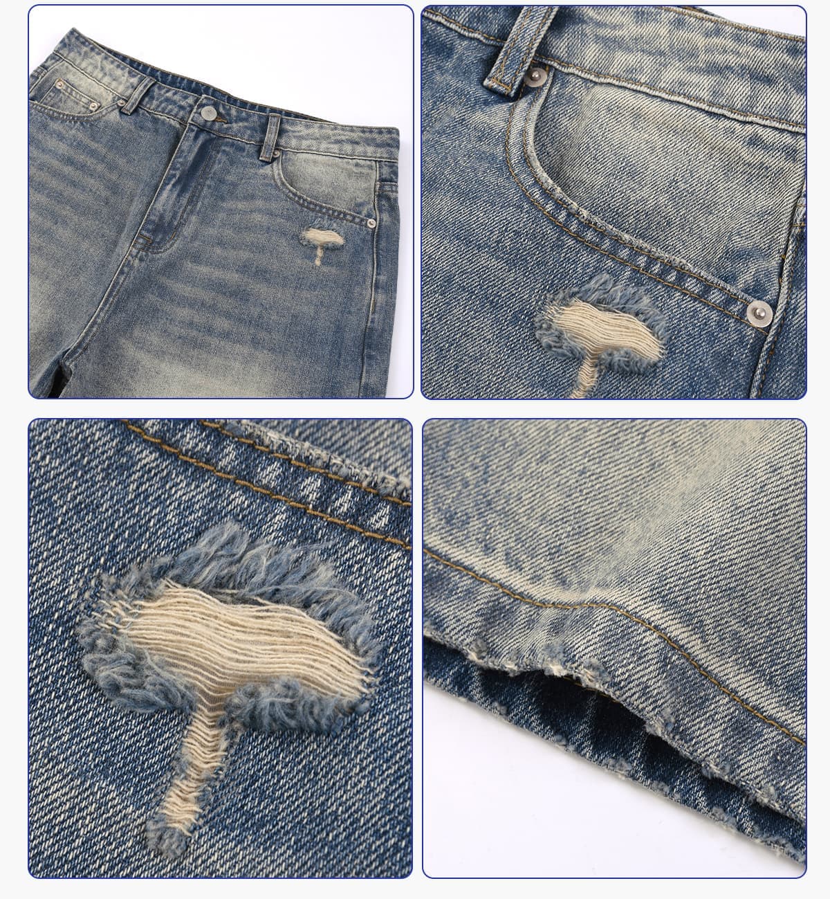 Heavy385g Distressed Wide-Leg Denim Shorts – detail 5