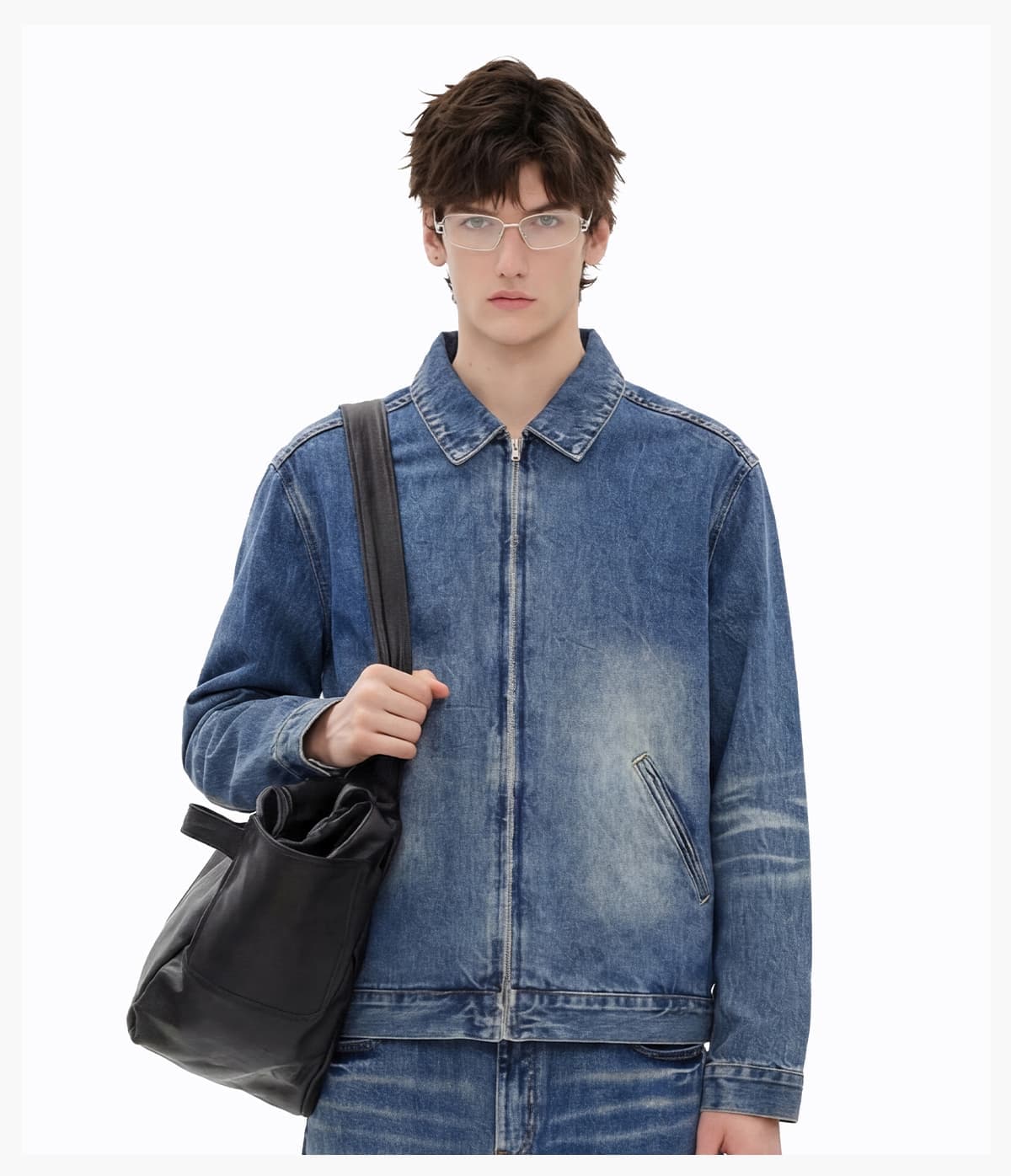 Vintage Lapel Collar 543g Zip-Up Denim Jacket – detail 10
