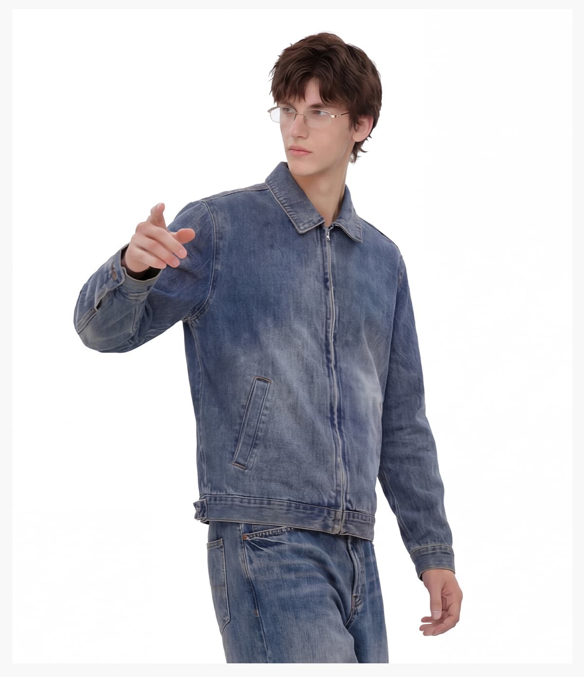 Vintage Lapel Collar 543g Zip-Up Denim Jacket – detail 11