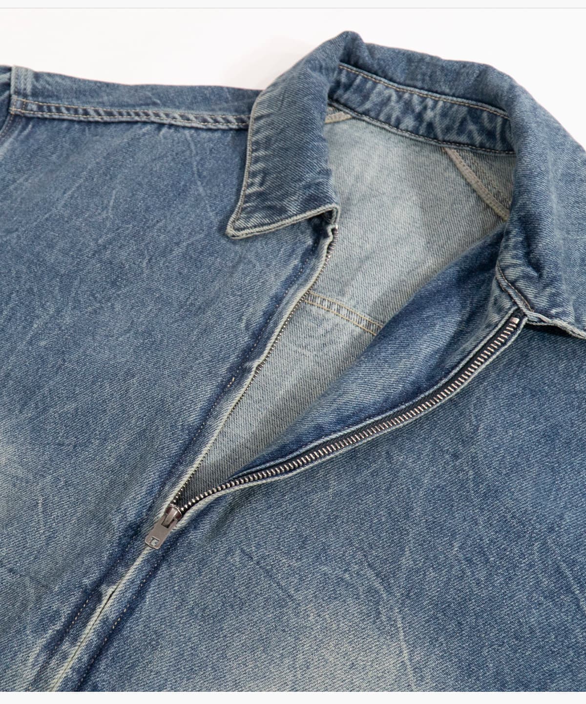 Vintage Lapel Collar 543g Zip-Up Denim Jacket – detail 12